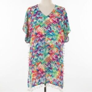 Vibrant Tropical Print Kimono Style Cover-Up - Lightweight Beach Vacation Wear